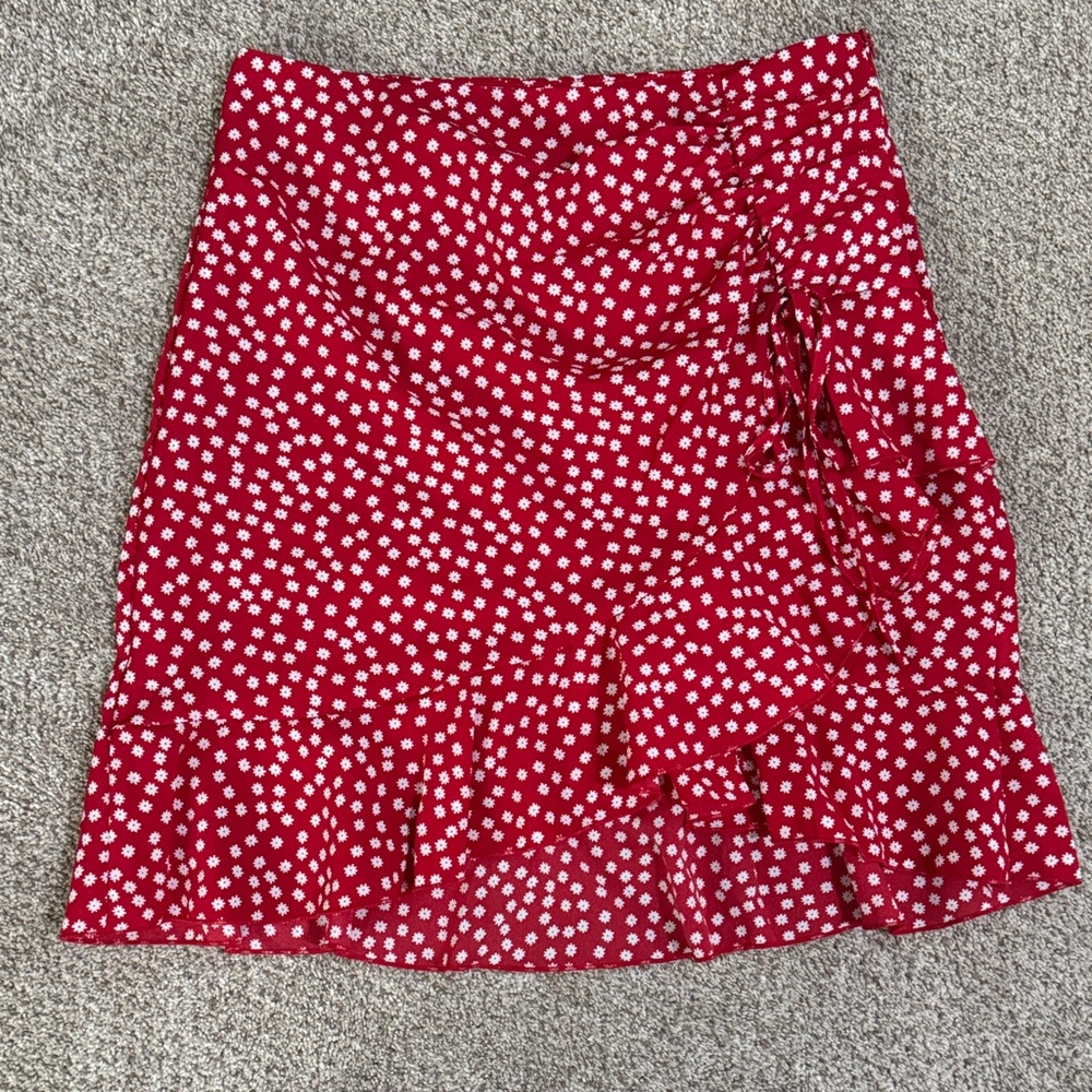 SHEIN Red and White Polka Dot Skater Skirt
